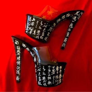 Pleaser USA Stilettos w/ Chinese Kanji Symbols. Discontinued/Rare Find.